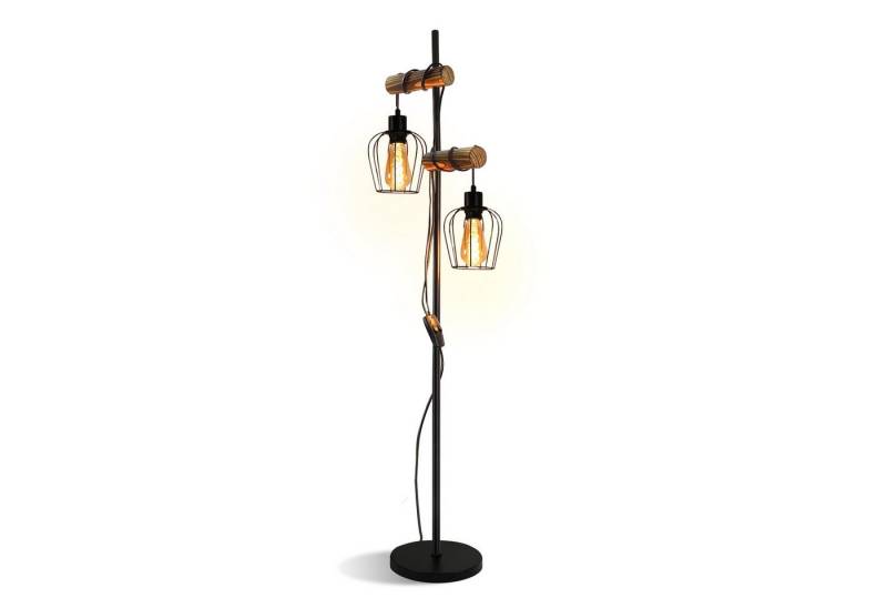 ZMH Stehlampe Vintage Wohnzimmer 2 Flammig 150CM Kabel Industrial Schlafzimmer Flur, Einfache Installation, ohne Leuchtmittel, Schwarz Metall und Holz Flurlampe- inkl. Schalter von ZMH