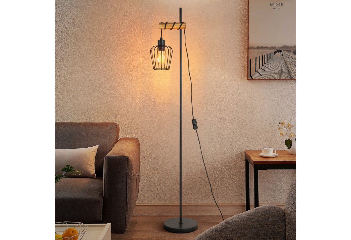 ZMH Stehlampe Wohnzimmer 1/2 Flammig 151CM Holz Retro Standleuchte Schlafzimmer, Einfache Installation, ohne Leuchtmittel, Standleuchte inkl. Schalter - Schwarz Schlafzimmer Flur ZMH Stehlampe Wohnzimmer 1/2 Flammig 151CM Holz Retro Standleuchte Schlafzimmer, Einfache Installation, ohne Leuchtmittel, Standleuchte inkl. Schalter - Schwarz Schlafzimmer Flur von ZMH