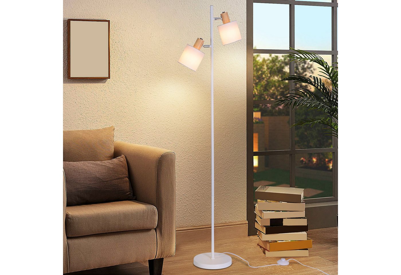 ZMH Stehlampe Wohnzimmer 145cm 2 Flammig Weiß Stoffschirm Drehbar für Schlafzimmer, Einfache Installation, ohne Leuchtmittel, Drehbar 350° mit Fußschalter Retro Standlampe Hotel ZMH Stehlampe Wohnzimmer 145cm 2 Flammig Weiß Stoffschirm Drehbar für Schlafzimmer, Einfache Installation, ohne Leuchtmittel, Drehbar 350° mit Fußschalter Retro Standlampe Hotel von ZMH