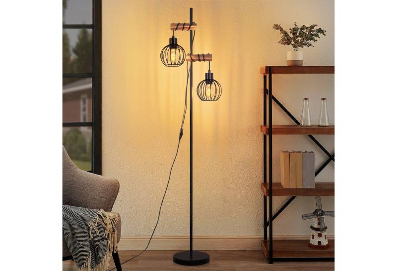ZMH Stehlampe Wohnzimmer 2 Flammig 151CM Holz Retro Standleuchte Schlafzimmer, Einfache Installation, ohne Leuchtmittel, Standleuchte inkl. Schalter - Schwarz Schlafzimmer Flur von ZMH