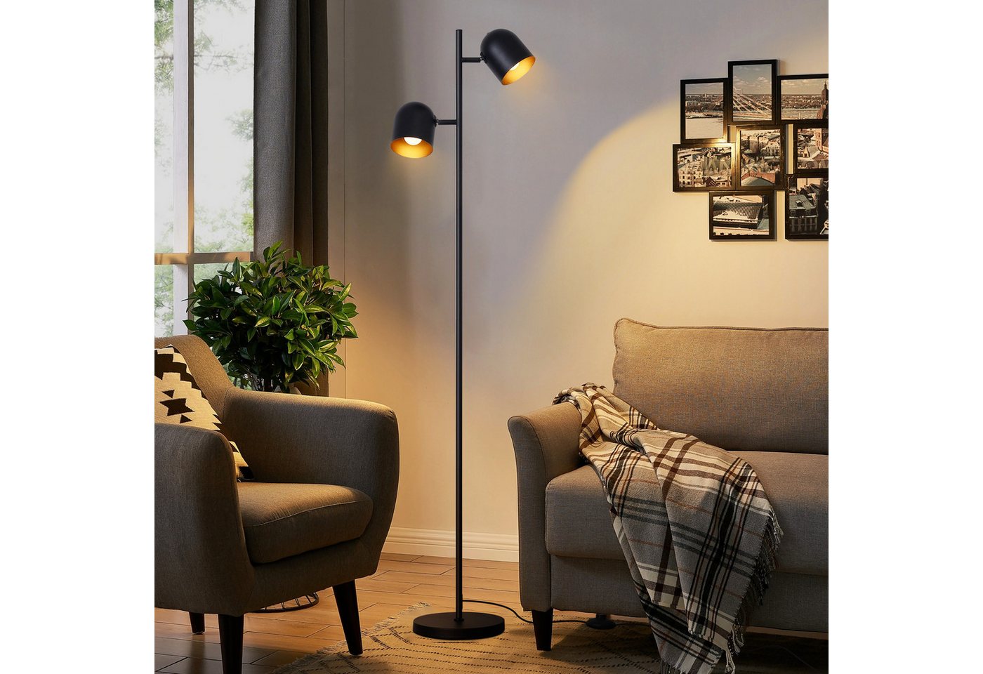 ZMH Stehlampe Wohnzimmer 2 Flammig Schwarz Gold E14 Retro Standlampe Schlafzimmer, Einfache Installation, ohne Leuchtmittel, Schwenkbar 350° Standleuchte Vintage Leselampe Metall ZMH Stehlampe Wohnzimmer 2 Flammig Schwarz Gold E14 Retro Standlampe Schlafzimmer, Einfache Installation, ohne Leuchtmittel, Schwenkbar 350° Standleuchte Vintage Leselampe Metall von ZMH