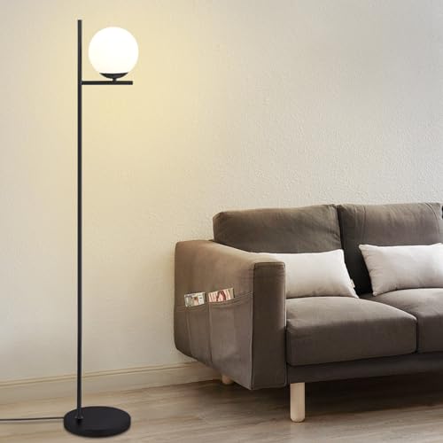 ZMH Stehlampe Wohnzimmer Industrial Standleuchte - Schwarz Modern Stehleuchte mit Fußschalter Metall Design aus Weiß Glas Standlampe E27 Vintage Bodenlampe für Schlafzimmer Büro kinderzimmer von ZMH