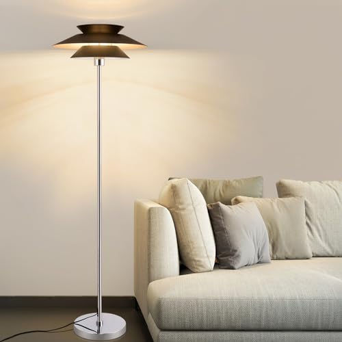 ZMH Stehlampe Wohnzimmer Schwarz Stehleuchte Modern E27 1 Flammig mit Fußschalter Vintage Standlampe Metall Design Industrial Bettlampe Elegante Standleuchte für Schlafzimmer Büro | Höhe 145CM von ZMH