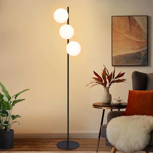 ZMH Stehlampe Wohnzimmer Standleuchte Schwarz - Modern Stehleuchte 3 Flammig mit Fußschalter Metall Design Glas Standlampe E27 Industrial Vintage Bodenlampe für Schlafzimmer kinderzimmer Büro von ZMH