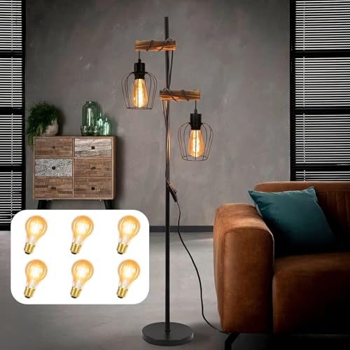 ZMH Stehlampe Wohnzimmer Vintage Holz: Stehleuchte 2 flammig Retro Standleuchte Schwarz mit 6 × 4W E27 2700K Leuchtmittel im Industrial Design Standlampe aus Metall inkl. Schalter ZMH Stehlampe Wohnzimmer Vintage Holz: Stehleuchte 2 flammig Retro Standleuchte Schwarz mit 6 × 4W E27 2700K Leuchtmittel im Industrial Design Standlampe aus Metall inkl. Schalter von ZMH