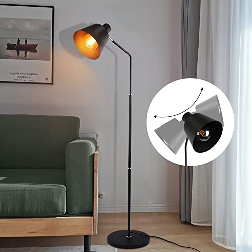 ZMH vintage Stehlampe retro Stehleuchte 166cm schwarz standleuchte mit E27 Fassung max.40w standlampe für Wohnzimmer Schlafzimmer Kinderzimmer Arbeitszimmer Büro Bett-ohne Birne von ZMH