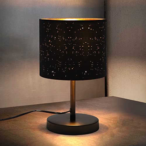 ZMH Tischlampe Landhausstil Nachttischlampe aus Stoff - E27 Fassung Vintage Tischleuchte Wohnzimmer Stern Design Retro Lampenschirm Schwarz Gold Nachttischleuchte für Schlafzimmer Hotel Café von ZMH