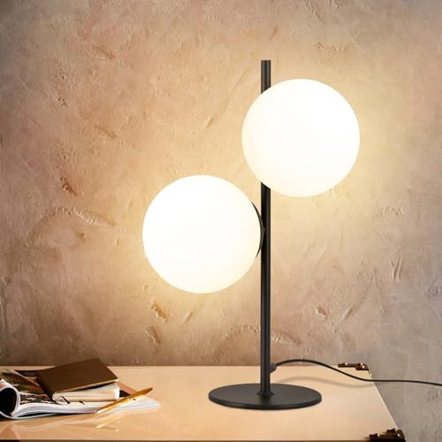 ZMH Tischlampe Schwarz Nachttischlampe Wohnzimmer - E27 Tischleuchte Modern Design Glas Tischlicht Industrial Vintage Metall Nachttischleuchte 2 Flammig Tischlampe mit Schalter für Schlafzimmer Büro von ZMH