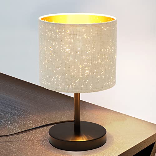 ZMH Tischlampe Wohnzimmer Nachttischlampe Weiß - Tischleuchte Retro E27 Lampenfassung Modern Sterneneffekt Stoffschirm Table Lampe aus Metall für Schlafzimmer Esstisch Hotel Kinderzimmer kaffe von ZMH