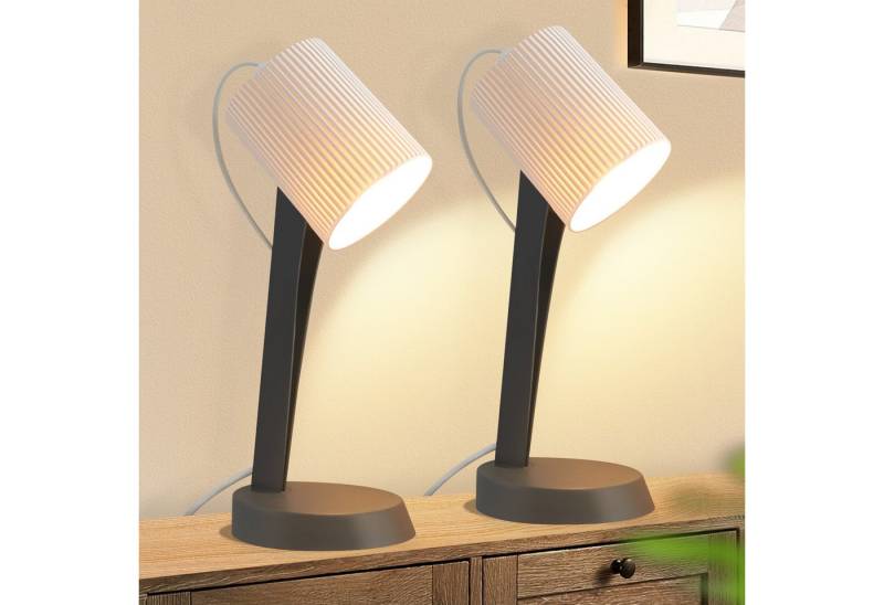 ZMH Tischleuchte Modern Landhausstil Tischlampe mit Kabel Wohnzimmer mit Kippschalter, HochwertigeDesign, ohne Leuchtmittel, 2er Set Kleine E14 Nachttischlampe für Esstisch Schlafzimmer von ZMH
