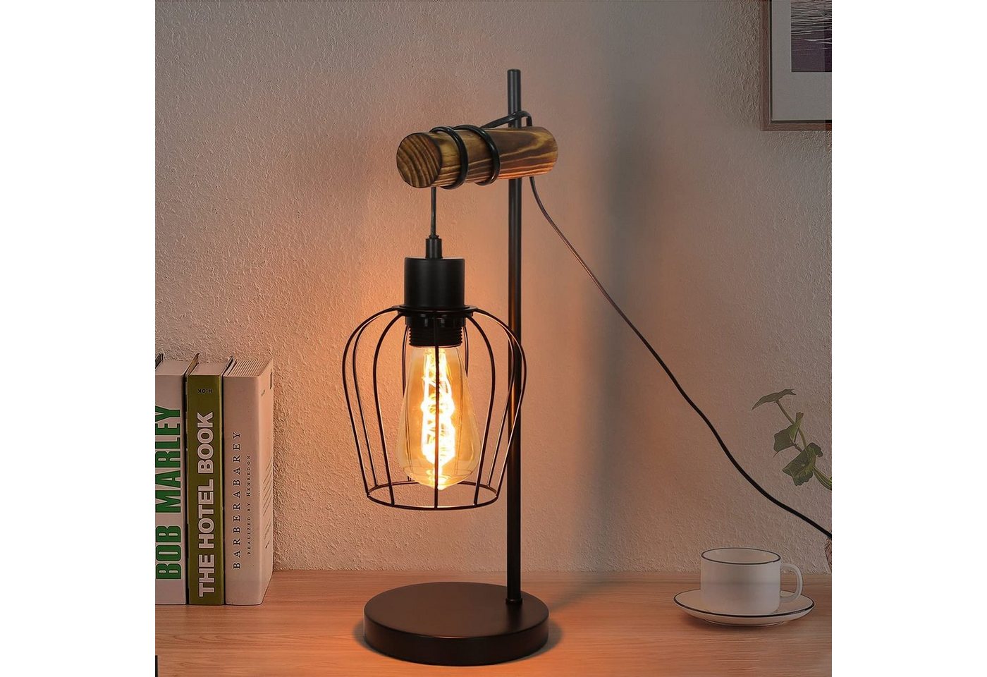 ZMH Tischleuchte Retro Vintage Nachttischlampe Wohnzimmer Industrial Design E27, ohne Leuchtmittel, Lampion-förmig von ZMH