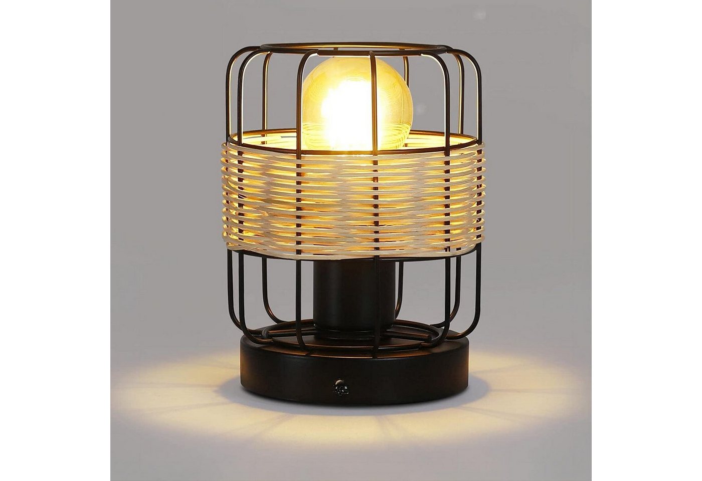 ZMH Tischleuchte Skandinavische Boho-Lampe Schwarz E27 aus Rattan Metall, ohne Leuchtmittel, Niedrig von ZMH