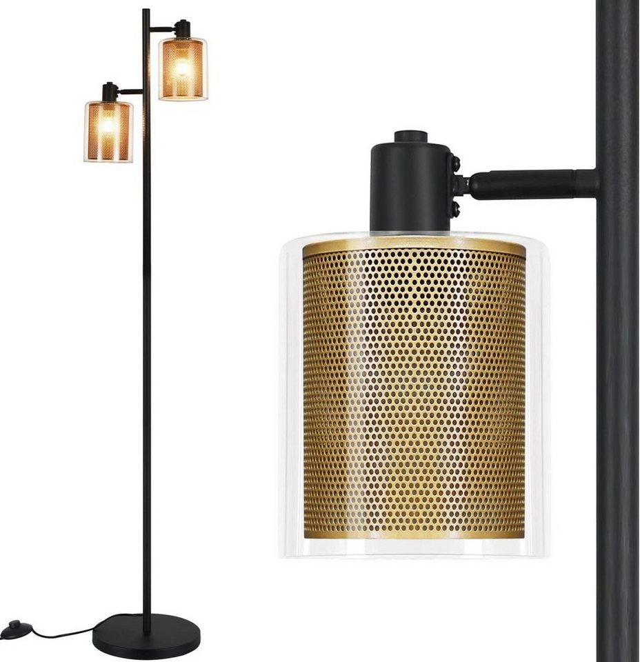 ZMH Stehlampe Vintage Stehleuchte Retro Wohnzimmer Industrial Schwarz Gold, LED wechselbar, ohne Birne, E14, 2 flammig von ZMH