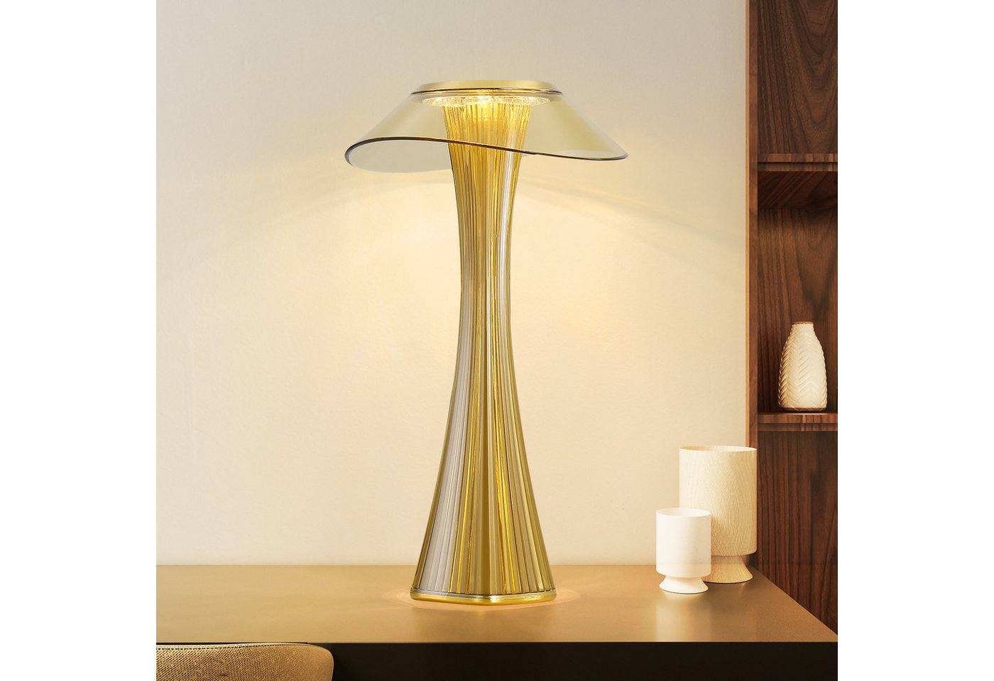 ZMH Tischleuchte Touch Dimmbar 3000-6500K Weiß/Gold Nachttischlampe mit Akku Innen, LED fest integriert von ZMH