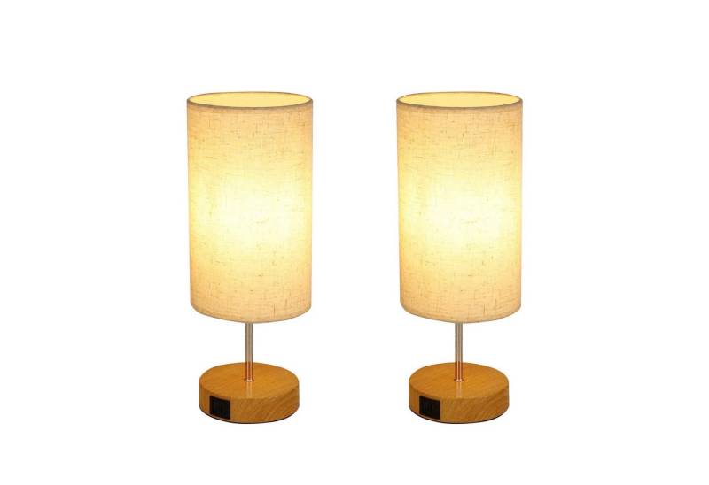 ZMH Tischleuchte Touch-Dimmbar mit USB-Ladefunktion und Stoff Lampenschirm, 2er Set, Mit LED Brine, 3000K von ZMH