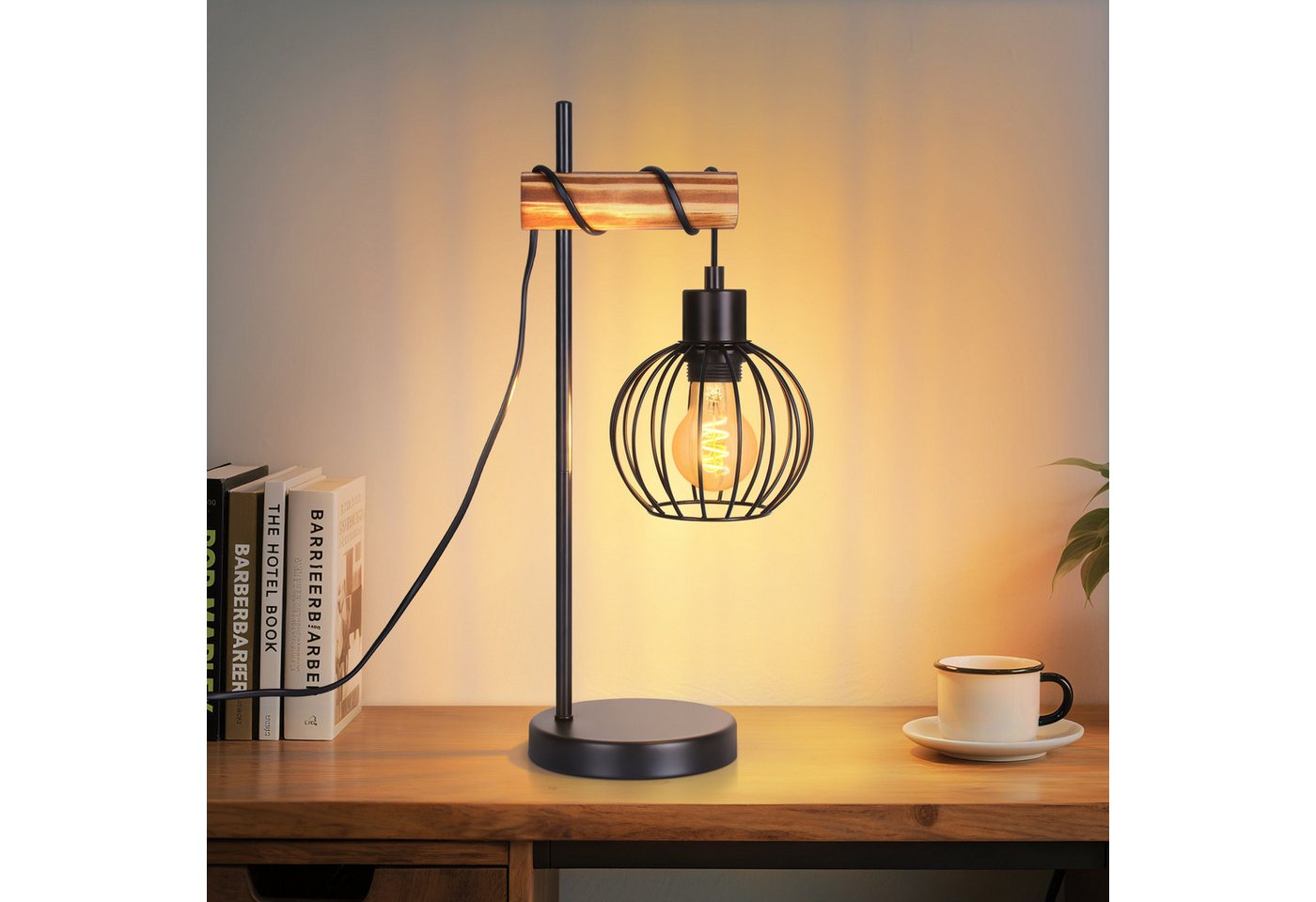 ZMH Tischleuchte Vintage Nachttischlampe E27 aus Metal Retro für Schreibtisch, inkl.Schalter, ohne Leuchtmittel, 1 flammig im Industrial Design aus Metall von ZMH