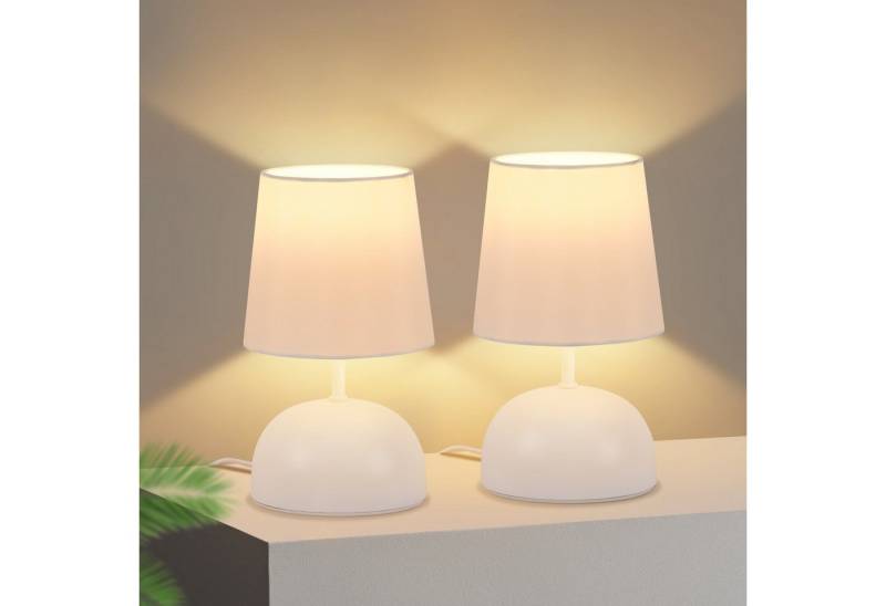 ZMH Tischleuchte Wohnzimmer 2ER Set Tischlampe mit Kabel Stoff Schreibtischlampe Hotel, Einfache Installation, ohne Leuchtmittel, Weiß E14 Bettlampe Design Klein Tisch Fenster Hotel von ZMH