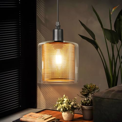 ZMH Vintage Pendelleuchte esstisch Hängelampe - 1 Flammig E14 Max. 40W Hängeleuchte Retro Pendellampe aus Glas Metall Schwarz Gold Industrial Esstischlampe Küche Schlafzimmer Wohnzimmer Esszimmer von ZMH