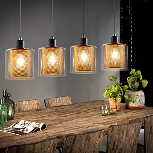 ZMH Pendelleuchte Esstisch Hängelampe Vintage Retro - Schwarzgold Design Hängeleuchte 4 Flammige E14 Esstischlampe aus Glas und Metall Industial Esszimmerlampe Pendellampe Wohnzimmer Arbeitszimmer von ZMH