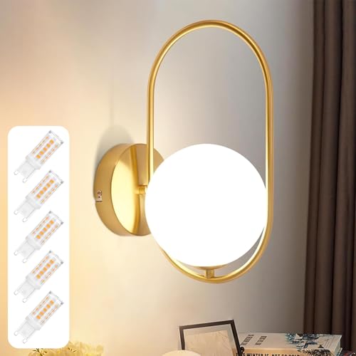 ZMH Wandlampe Modern Wandleuchte Innen - Flurlampe Vintage Gold aus Glas Metall Design Wandbeleuchtung Badezimmer Kreatives Nachttischlampe mit 5 × 3W 3000K G9 Leuchtmittel für Wohnzimmer Flur von ZMH