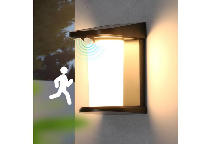 ZMH Außen-Wandleuchte 1/2 Wandlampe mit Bewegungsmelder 3000K Warmweiß 2 Modi für Außen, LED fest integriert, Warmweiß, Solarlampen Außen Schwarz LED 3000K Warmweiß mit Bewegungsmelder von ZMH