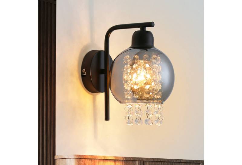 ZMH Wandleuchte Innen E27 Rauchgrau Glas Design Wandlampe Kristall Bett Treppenhaus, Einfache Installation, ohne Leuchtmittel, Modern 1 Flammig Bettlampe Flexible Beleuchtungsmöglichkeiten von ZMH