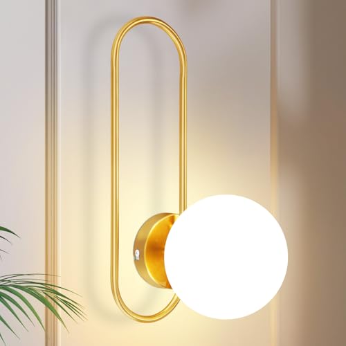 ZMH Wandleuchte Innen Wandlampe Flur - Glas Schlafzimmer Wandbeleuchtung Gold Modern Flurlampe Wand Lampen E14 Glaskugel Beleuchtung für Bett Wohnzimmer Treppenhaus Hotel (Ohne Leuchtmittel) von ZMH