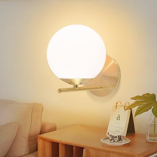ZMH Wandleuchte Innen Wandlampe Schlafzimmer - Flurlampe Gold Glaskugel Wandbeleuchtung Vintage E27 Metall Nachttischlampe für Wohnzimmer Treppenhaus Hotel Bad - Ohne Leuchtmittel von ZMH