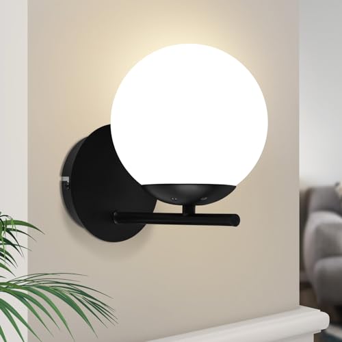 ZMH Wandleuchte Schwarz Wandlampe Innen - E27 Metall Design Modern aus Glas Bettlampe Wandbeleuchtung Badezimmer Vintage Flurlampe für Wohnzimmer Schlafzimmer Flur Kinderzimmer - Ohne Leuchtmittel von ZMH