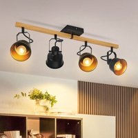 ZMH - gbly Deckenstrahler 4 Flammig Schwarz: Deckenlampe Vintage Schwenkbar 350° MAX.25W E14 Fassung Industrial Holzmaserung Spotbalken für von ZMH