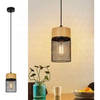 ZMH - gbly Hängelampe Vintage Pendelleuchte Esstisch: 1 Flammig Hängeleuchte Schwarz Gitter Holzmaserung Wohnzimmer Esszimmerlampe Industrial E27 von ZMH