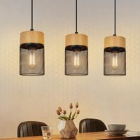 ZMH - gbly Hängelampe Vintage Pendelleuchte Esstisch: 3 Flammig Hängeleuchte Schwarz Holzmaserung Wohnzimmer Esszimmerlampe Industrial E27 von ZMH
