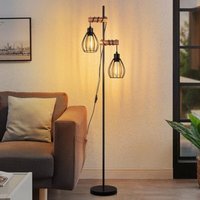 ZMH - gbly Stehlampe Schwarz Stehleuchte Wohnzimmer Holz - Vintage Standleuchte 2 flammig im Industrial Design aus Metall mit Schalter E27 Fassung von ZMH