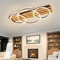 ZMH - gbly led Deckenleuchte Dimmbar Holz Deckenlampe:70cm Wohnzimmerlampe Decke 46W 3-Ringen Modern Schlafzimmerlampe Schwarz Deckenbeleuchtung mit von ZMH