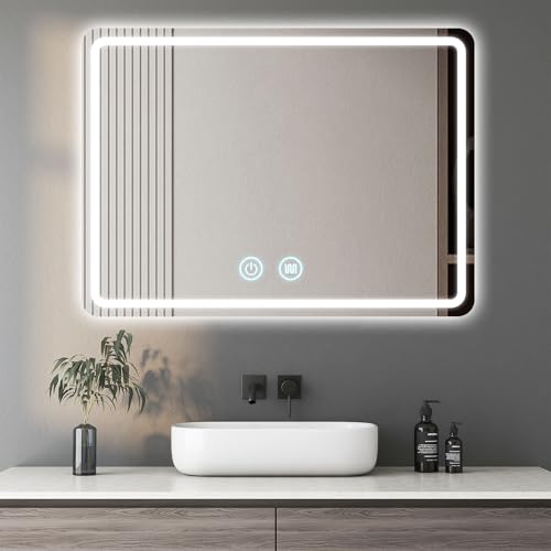 ZMHPLKH Badezimmerspiegel Mit Beleuchtung，Spiegel Bad Mit Beleuchtung，Led Spiegel，Gehärteter Spiegel/3 Lichtfarben dimmbar/mit Antibeschlagfunktion, Memory-Funktion 70 * 90 von ZMHPLKH