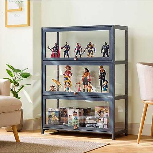 ZMHPLKH glasvitrine vitrine vitrinenschrank sammlervitrine hergestellt aus natürlicher Bambusrahmen Flip-Schranktür-Design, versiegelt und staubdicht, mehrere Größen 80 * 32 * 106CM Grey von ZMHPLKH