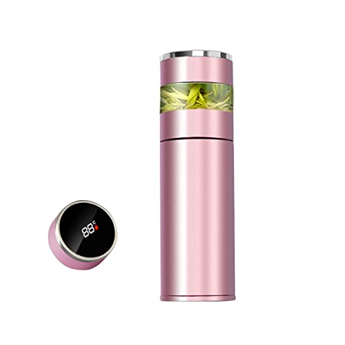 Tee-Ei Flasche – Kaffee-Thermoskanne – Smart Sport Wasserflasche mit LED-Temperaturanzeige, doppelwandige vakuumisolierte Wasserflasche – Reise-Teebecher mit Edelstahlfilter (Pink) von ZMHQLPDZ