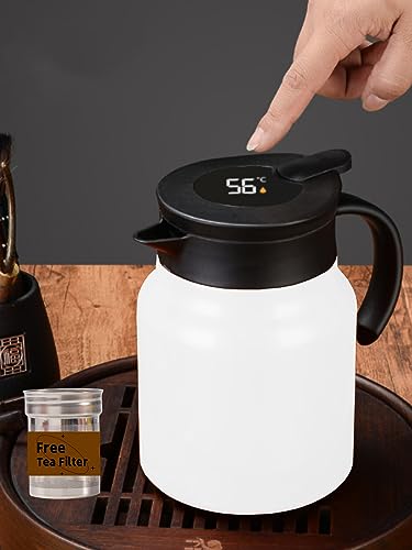 Thermo-Kaffeekaraffe mit Tee-Ei, doppelwandig, mit LED-Display, Edelstahl, Teekaraffee, Teekanne, 12 Stunden Wärme und 24 Stunden Kältespeicherung, Weiß von ZMHQLPDZ