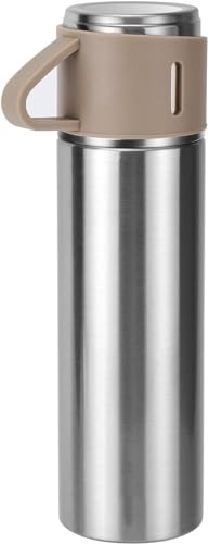 ZMHQLPDZ Coffee Thermosflasche aus Edelstahl, vakuumisolierte Wasserflasche, 500 ml, isolierte Flasche mit Becher für heiße und kalte Getränke, Reisebecher (braun, eine Tasse) von ZMHQLPDZ