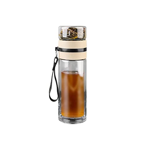 ZMHQLPDZ Tee-Ei Flasche – doppelwandige Borosilikatglas-Teetasse mit Edelstahlfilter – Teebecher mit Tee-Diffusor – tragbare Reise-Teetasse (transparent) von ZMHQLPDZ