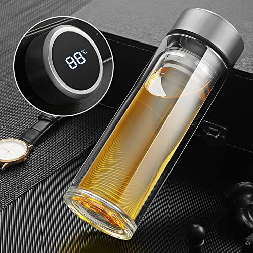 ZMHQLPDZ Tee-Ei Flasche – Doppelwandiger Glas Tragbarer Reisebecher mit Edelstahlfilter – Teebecher Wasserflasche Diffusor Flaschen Teetasse für losen Tee Blume Kräuter (Silber) von ZMHQLPDZ