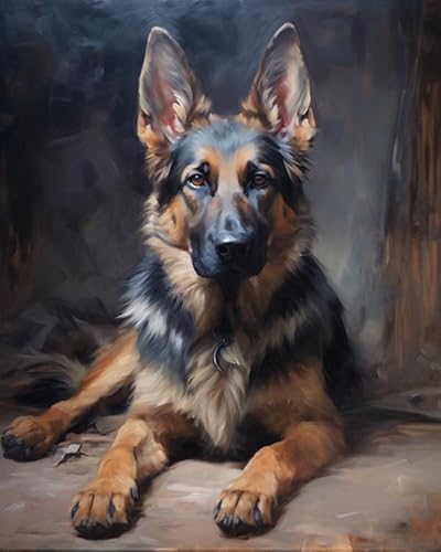 Malen nach Zahlen DIY Handgemalt Ölgemälde Kits für Erwachsene Anfänge Deutscher Schäferhund Malen Nach Zahlen Kits für Geschenk Home Deko 40×50cm(Rahmenlos) von ZMHZMY