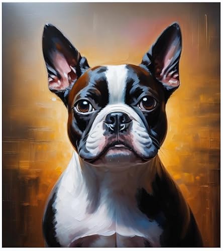 Malen nach Zahlen Erwachsene,Boston Terrier DIY Handgemalt Ölgemälde Kits auf Leinwand Geschenk für Weihnachten Geburtstag Home Haus Deko,40x50cm von ZMHZMY