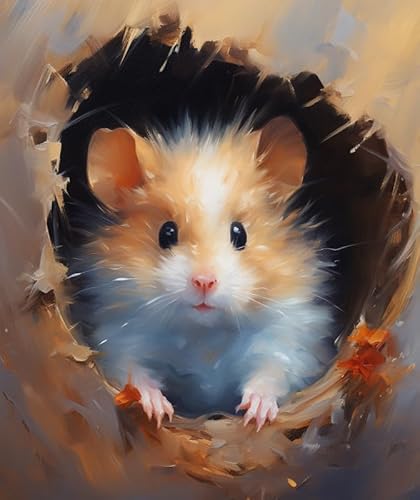 Malen nach Zahlen Kleiner Hamster im Baumloch Painting by Numbers Kit DIY ölgemälde Kit für Erwachsene,Anfänger Painting Set 16x20 Zoll Leinwanddruck Wandkunst Dekoration von ZMHZMY