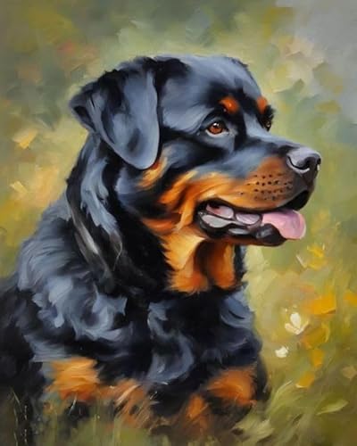 Malen nach Zahlen Rottweiler Painting by Numbers Kit DIY ölgemälde Kit für Erwachsene,Anfänger Painting Set 16x20 Zoll Leinwanddruck Wandkunst Dekoration von ZMHZMY