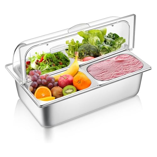 ZMJGLL Arbeitsplatte Eisvitrine Edelstahl Lebensmittel-Serviertablett Buffet Gewürzspender Display Rack Individuelle Kapazität des Innentabletts 4L von ZMJGLL