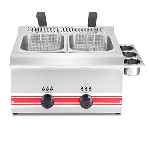 ZMJGLL Gas-Arbeitsplatten-Fritteusen 12L Edelstahl Professionelle 2-Tank-Fritteuse im Freien, kommerzielle Fritteuse mit Einstellbarer Feuerkraft für Restaurants von ZMJGLL