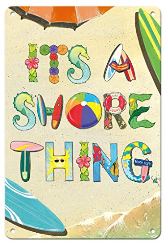 ZMKDLL Metall-Blechschild, 30,5 x 20,3 cm, "It's a Shore Thing" – Beach Surfboard Art – Scott Westmoreland Art von ZMKDLL