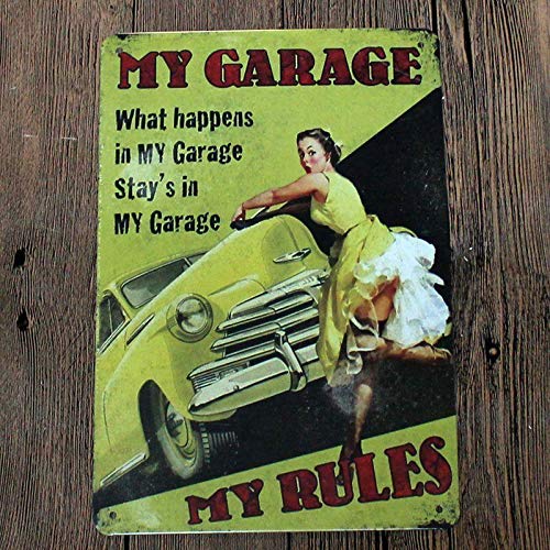 ZMKDLL Metall-Blechschild, 30,5 x 20,3 cm, Motiv: My Garage My Rules Bar Pub Home Vintage Retro Poster Cafe Art von ZMKDLL
