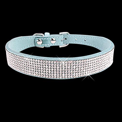 Kristall Hundehalsbänder PU Leder Small Bling Hundehalsband-Hellblau, S. von ZMKW